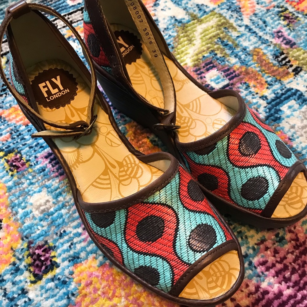 Fly London ankle strap wedges sandals 39